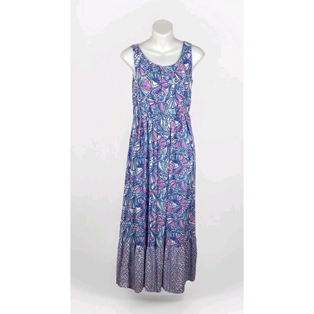 Lilly Pulitzer Girl's XL Maxi Dress Blue Pink‎ Sleeveless Ruffle R13